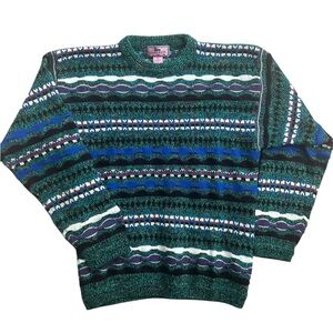 VTG Concrete Sweater Men XL Green Blue Multicolor Abstract Coogi Style Hong Kong